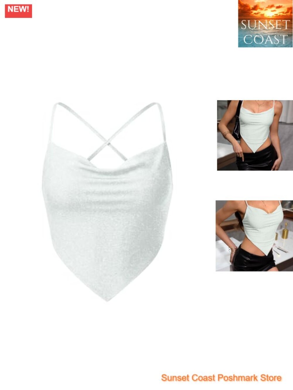 Sequin Spaghetti Strap Ruched Cami Backless Crop Top Sleeveless